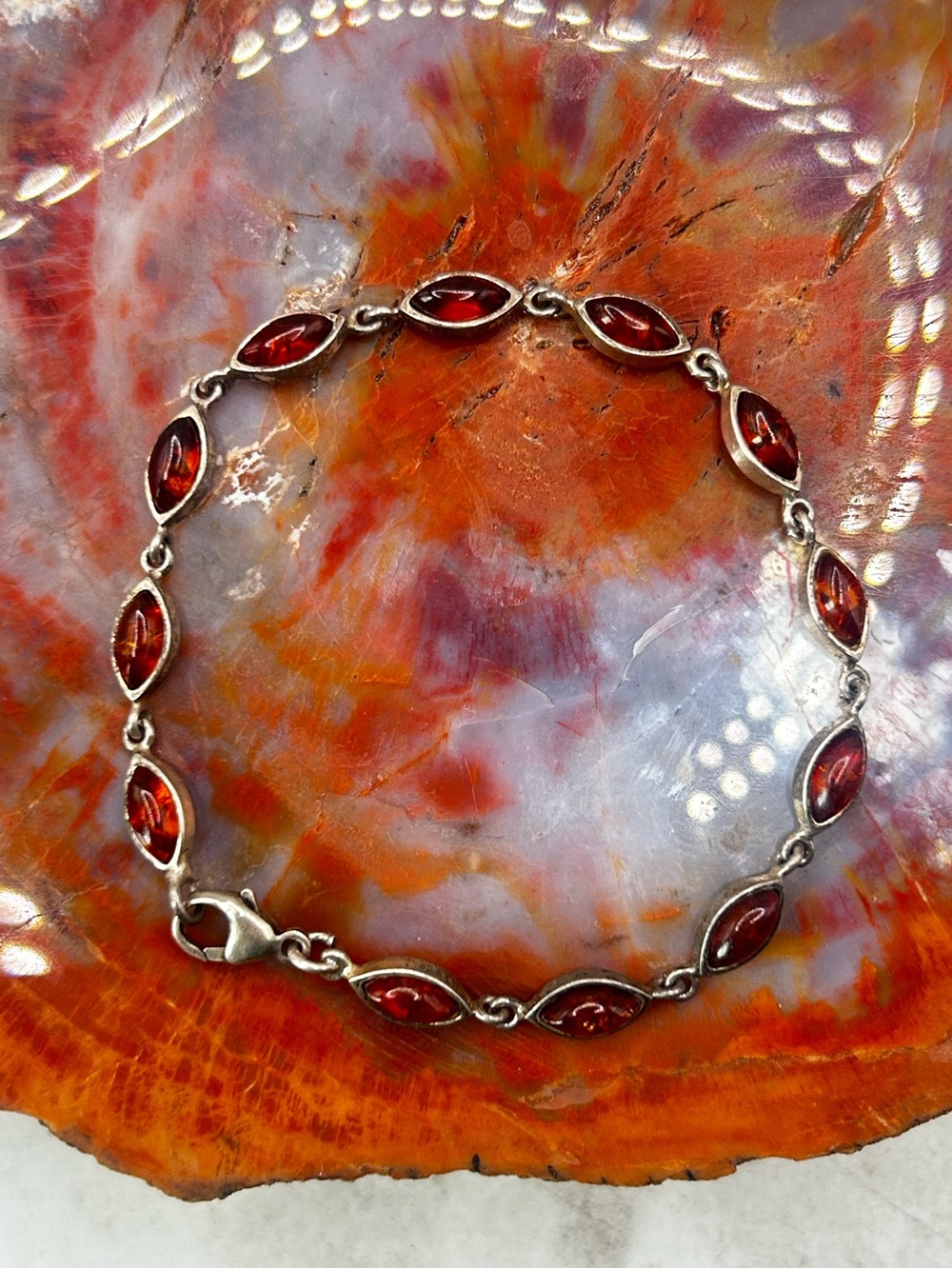 Sterling Silver Amber Bracelet, very thin - 7 inches